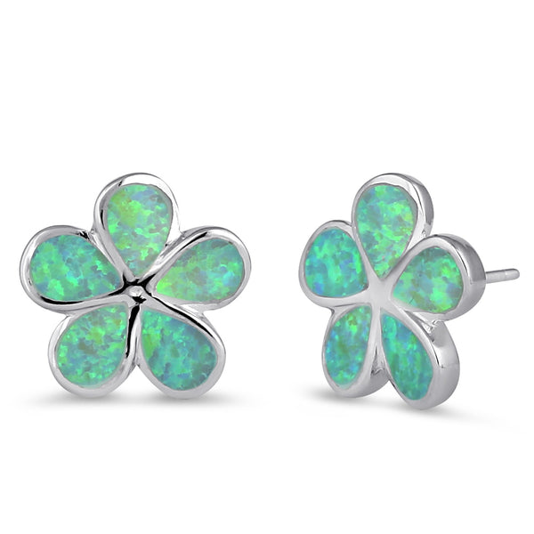 Sterling Silver Flower Green Lab Opal Stud Earrings