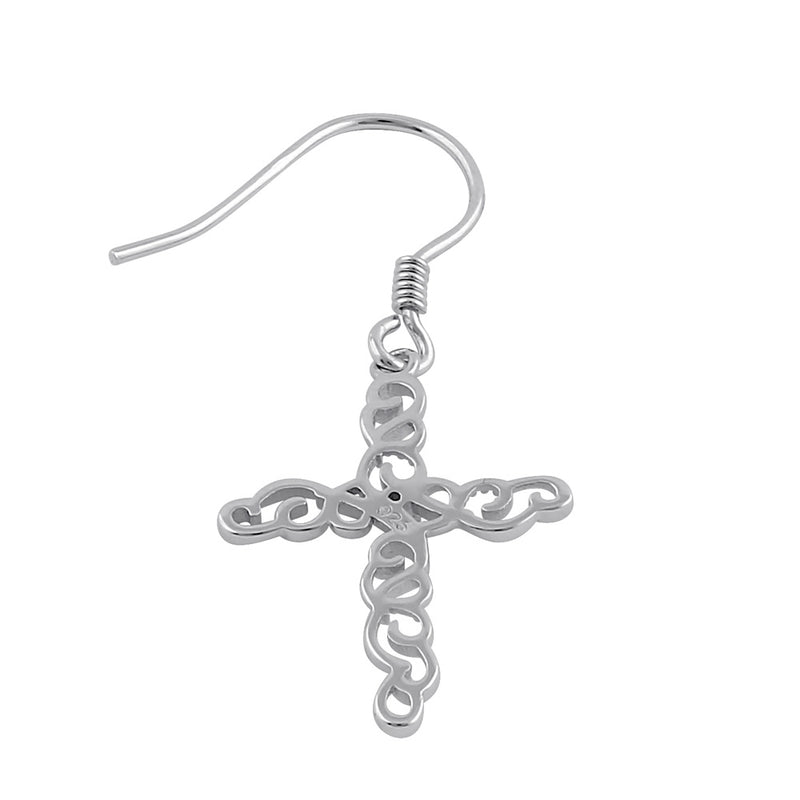 Sterling Silver Center CZ Dangle Cross Filigree Earrings