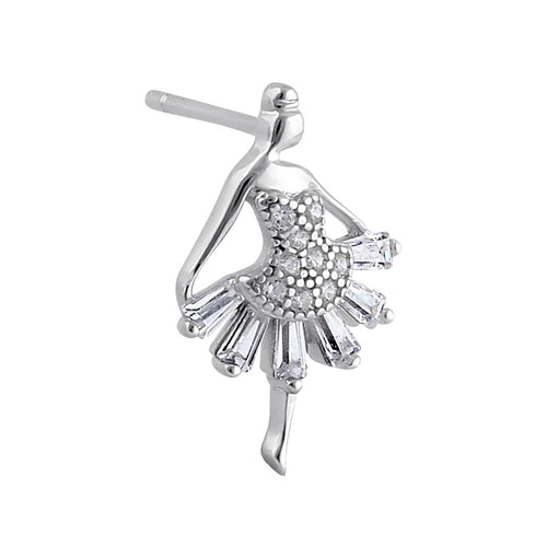 Sterling Silver Clear CZ Ballerina Stud Earrings