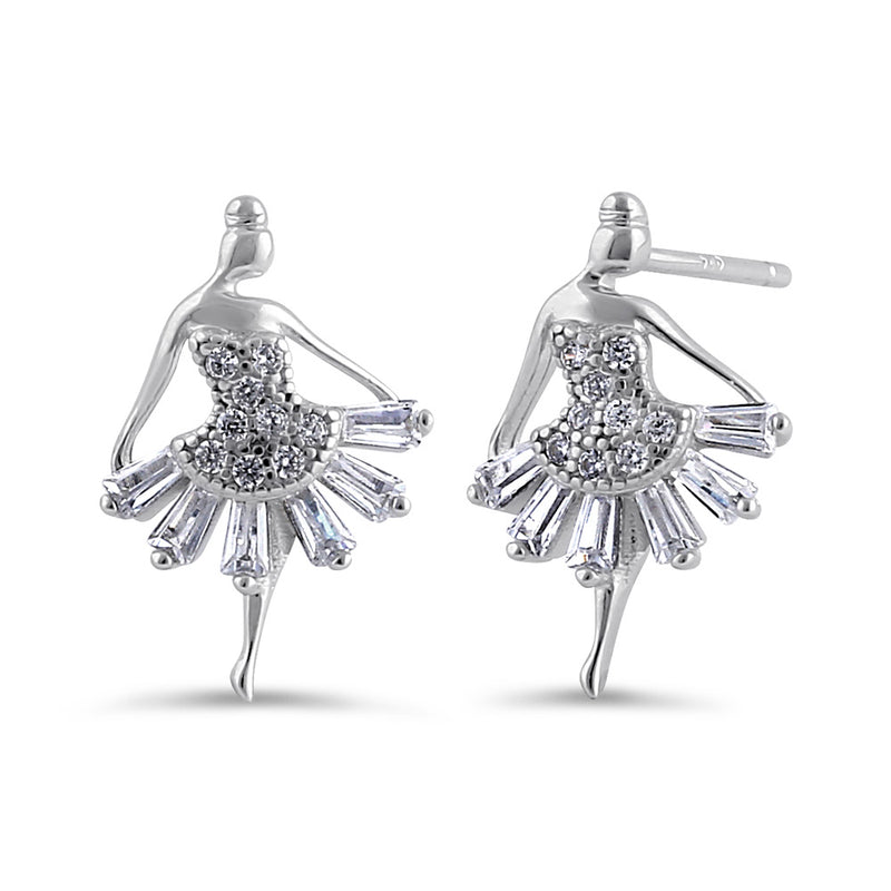 Sterling Silver Clear CZ Ballerina Stud Earrings