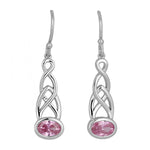 Sterling Silver Celtic Dangle Pink CZ Earrings