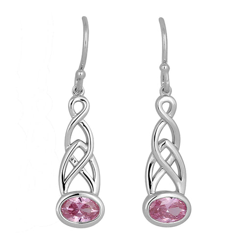 Sterling Silver Celtic Dangle Pink CZ Earrings