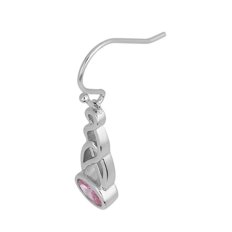 Sterling Silver Celtic Dangle Pink CZ Earrings