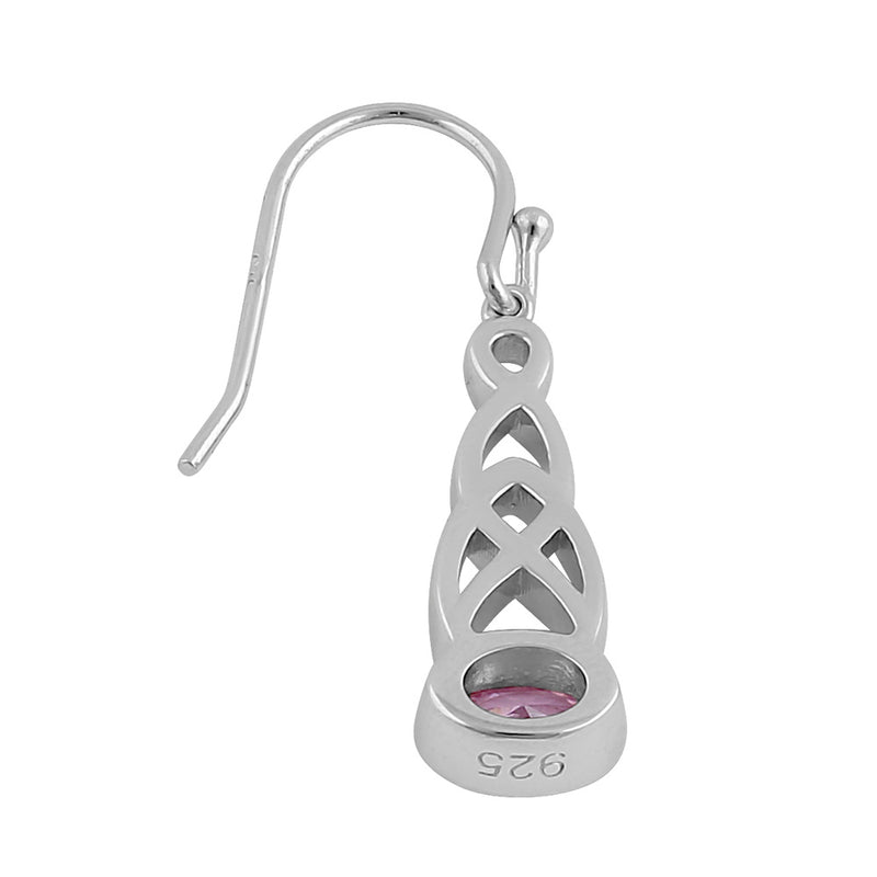 Sterling Silver Celtic Dangle Pink CZ Earrings