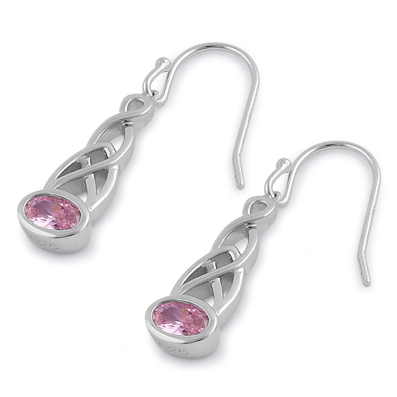 Sterling Silver Celtic Dangle Pink CZ Earrings