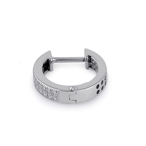 Sterling Silver Small Clear CZ 11.0mm x 3.25mm Hoop Earrings