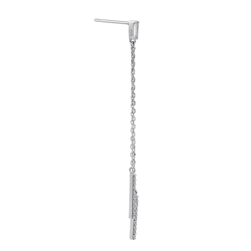 Sterling Silver Chain and Clear CZ Bar Dangling Earrings