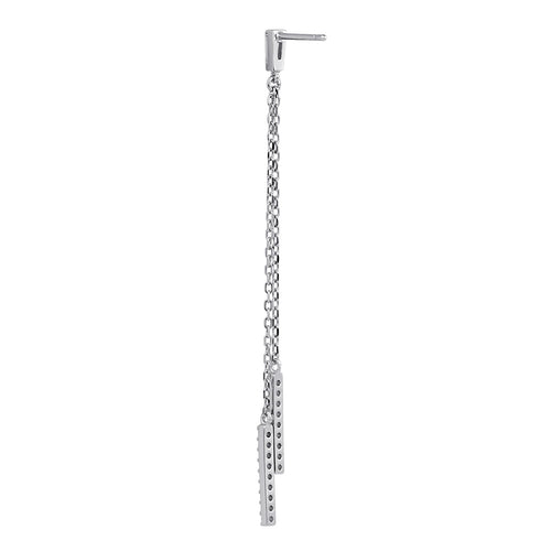 Sterling Silver Chain and Clear CZ Bar Dangling Earrings