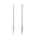 Sterling Silver Chain and Clear CZ Bar Dangling Earrings