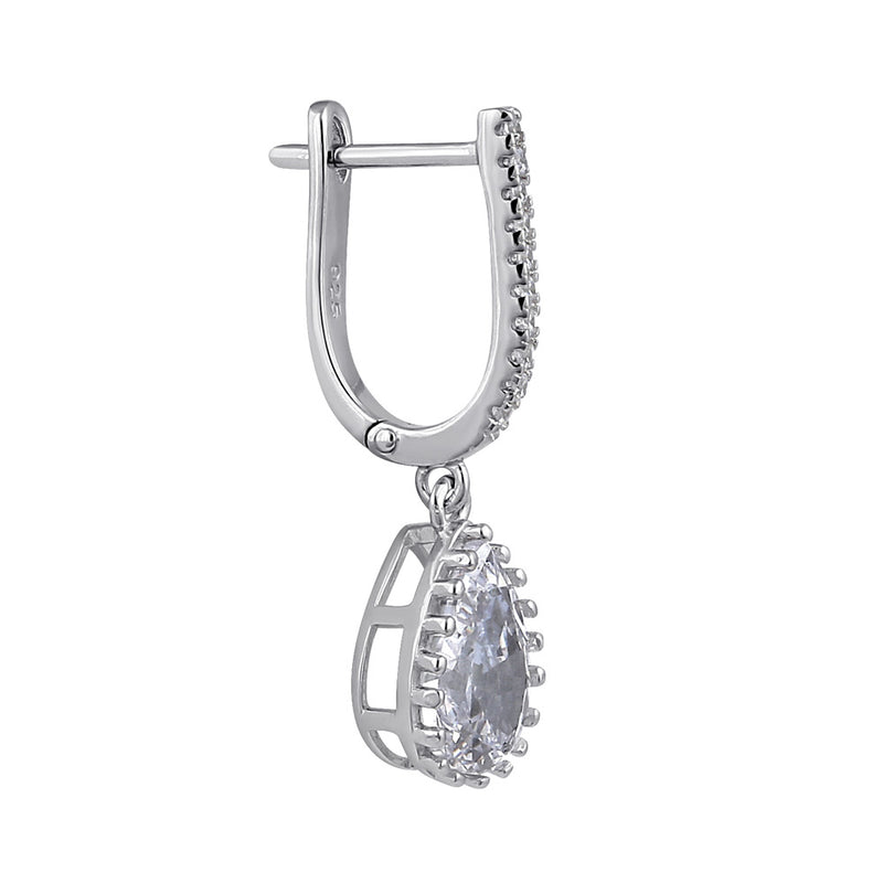 Sterling Silver Clear CZ Drop Dangle Hoop Earrings