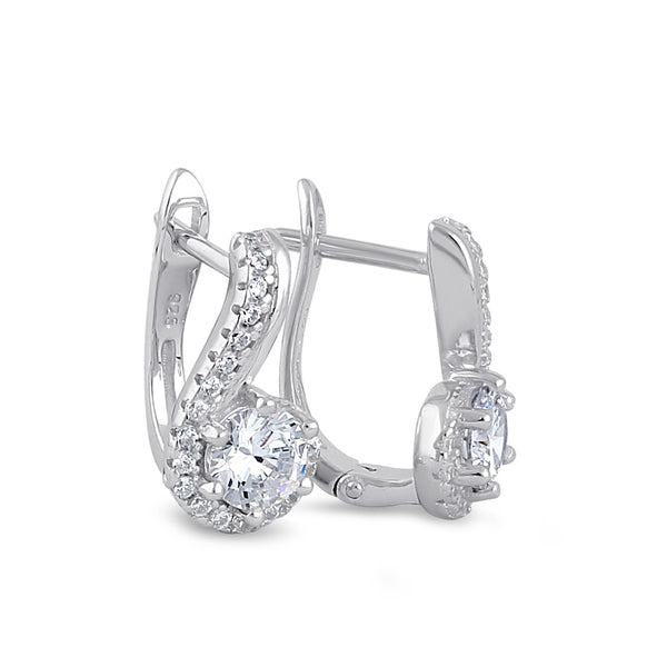 Sterling Silver Clear CZ Curved Hoop Earrings