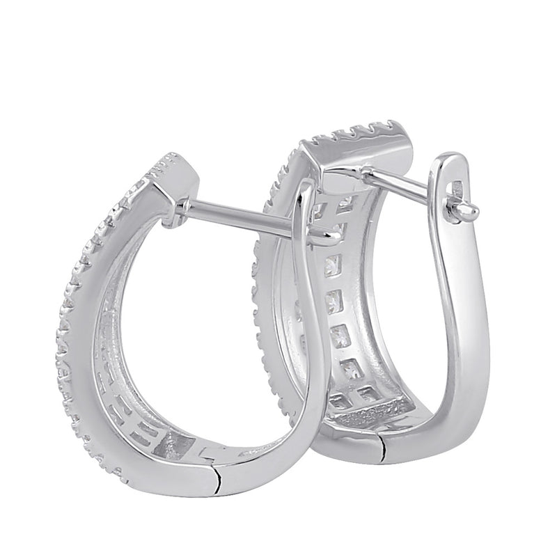 Sterling Silver Clear Princess and Round CZ Hoop Earrings