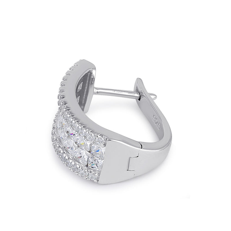 Sterling Silver Clear Princess and Round CZ Hoop Earrings