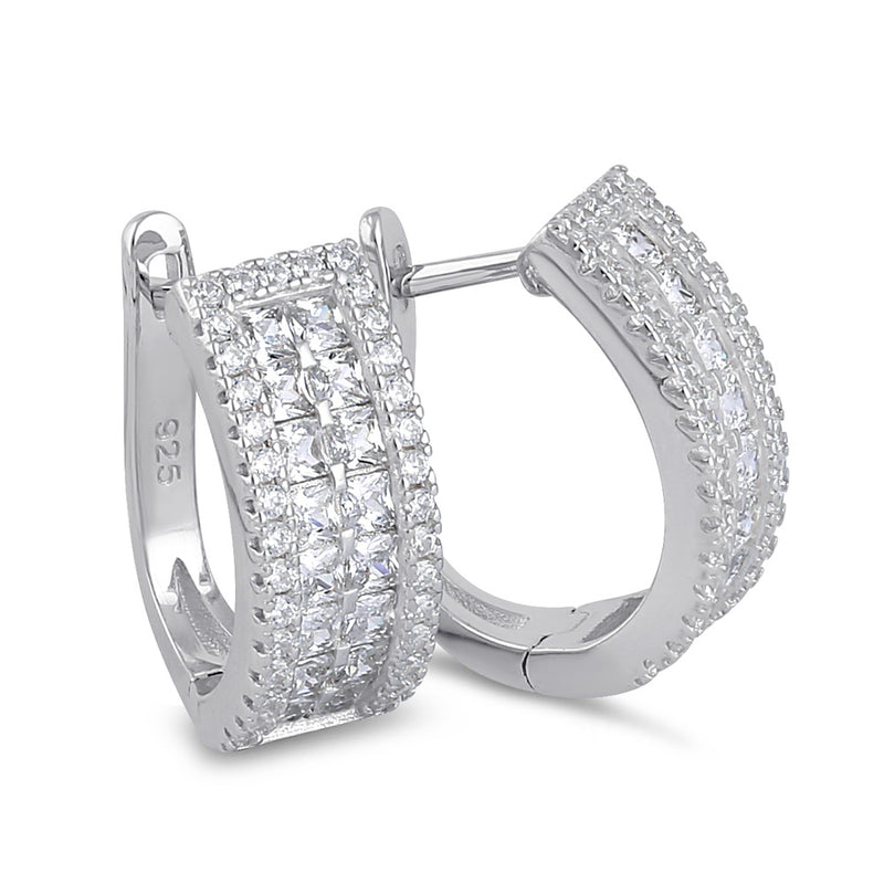 Sterling Silver Clear Princess and Round CZ Hoop Earrings