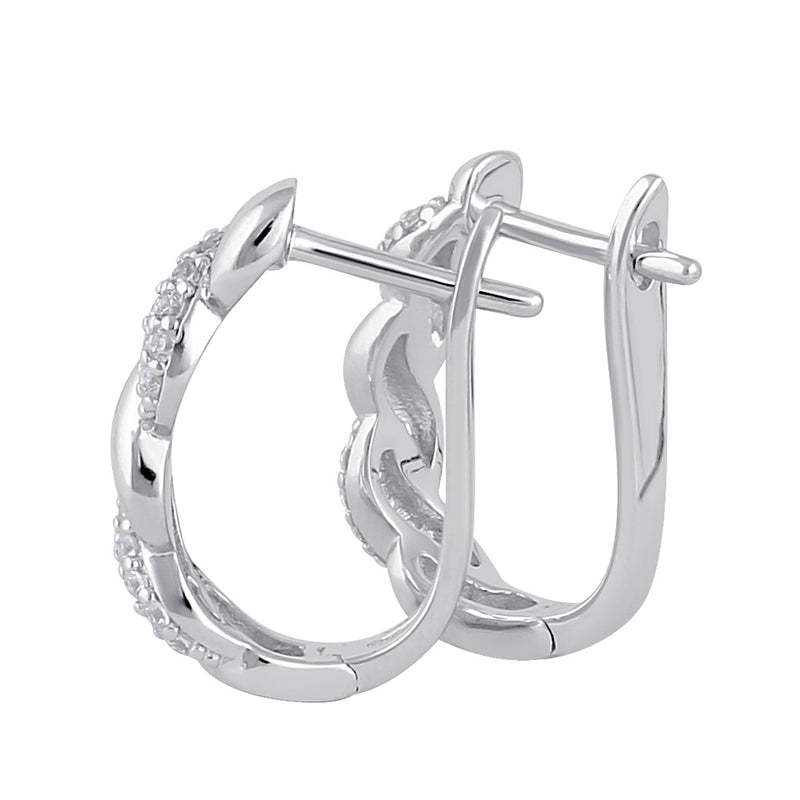 Sterling Silver Clear CZ Rope Twist Hoop Earrings