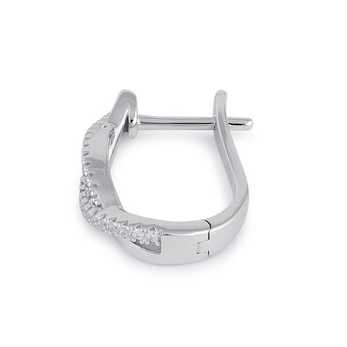 Sterling Silver Clear CZ Twist Hoop Earrings