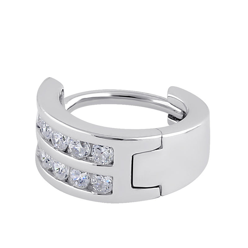 Sterling Silver 9.5mm x 5.5mm Clear CZ Hoop Earrings