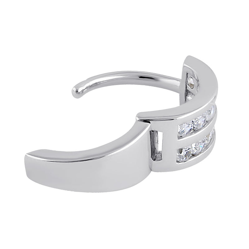Sterling Silver 9.5mm x 5.5mm Clear CZ Hoop Earrings