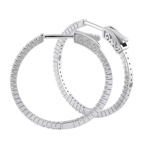 Sterling Silver 24.0mm x 1.5mm Clear CZ Hoop Earrings