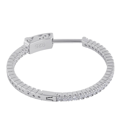 Sterling Silver 24.0mm x 1.5mm Clear CZ Hoop Earrings