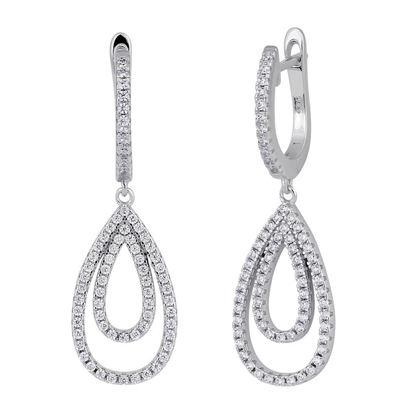 Sterling Silver Double Drop CZ Dangle Earrings