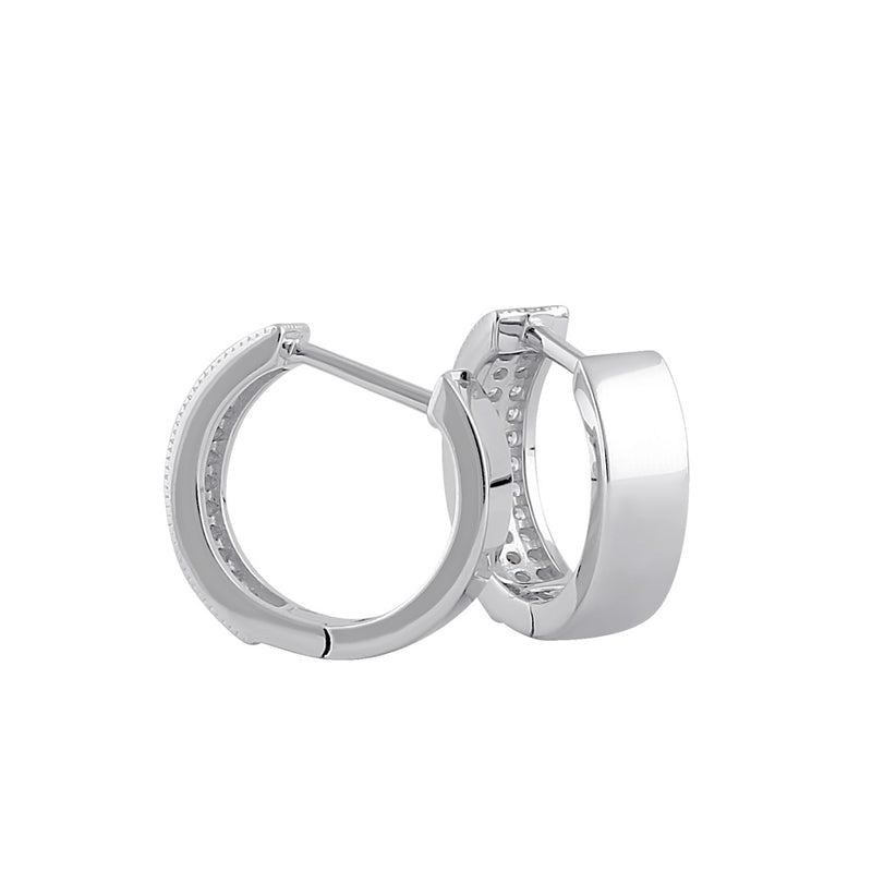 Sterling Silver 10.5mm x 4mm Clear CZ Hoop Earrings