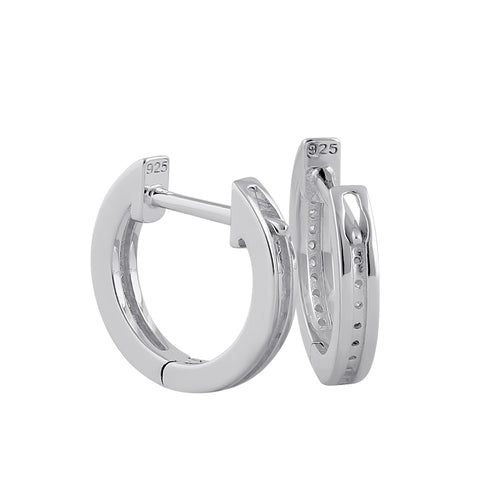 Sterling Silver 10.5mm x 2.5mm Clear CZ Hoop Earrings