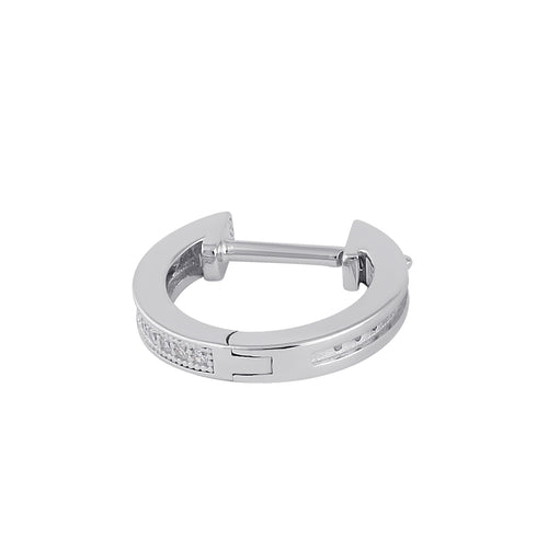 Sterling Silver 10.5mm x 2.5mm Clear CZ Hoop Earrings