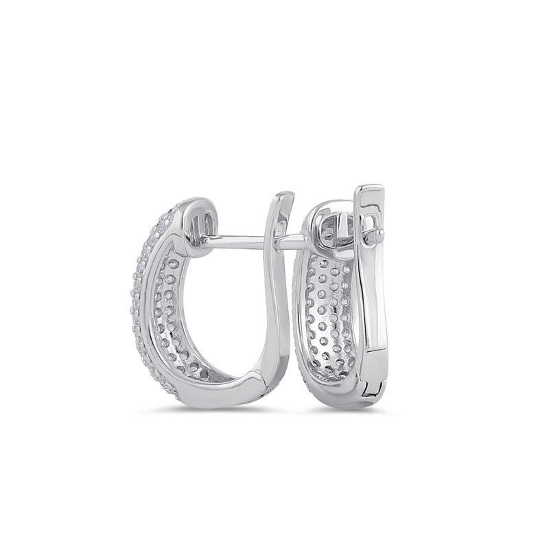 Sterling Silver Clear CZ Pave Hoop Earrings