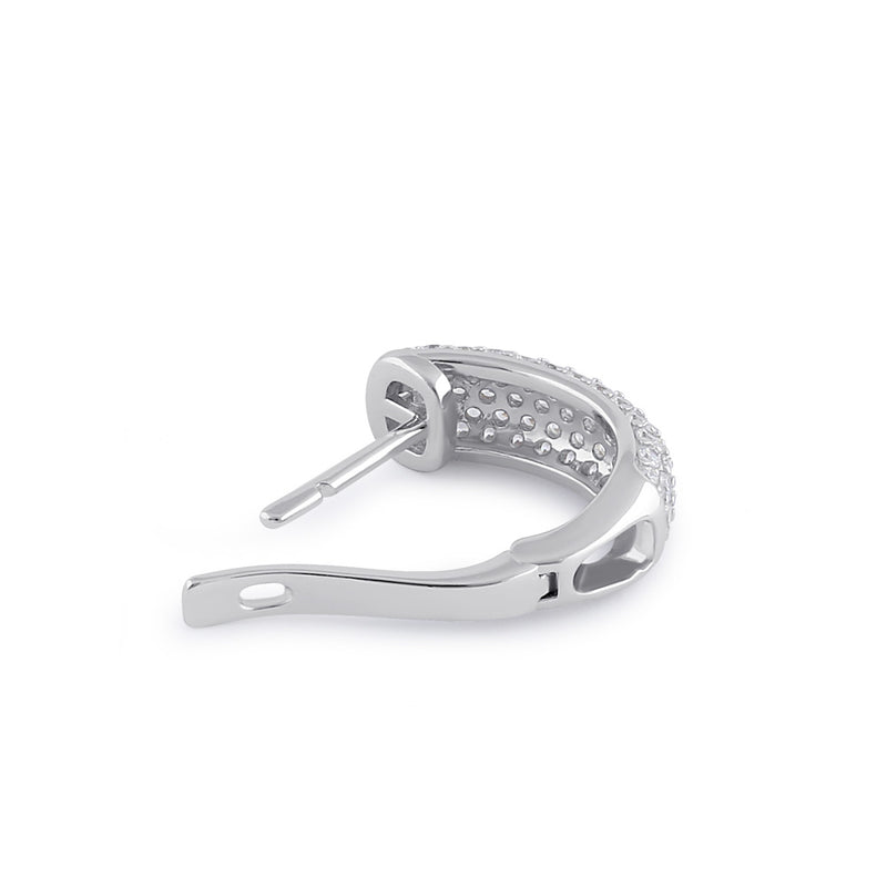 Sterling Silver Clear CZ Pave Hoop Earrings