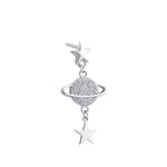 Sterling Silver Clear CZ Planet and Star Dangle Earrings
