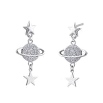 Sterling Silver Clear CZ Planet and Star Dangle Earrings