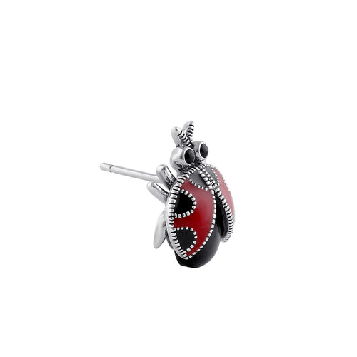 Sterling Silver Onyx and Enamel Marcasite Ladybug Stud Earrings