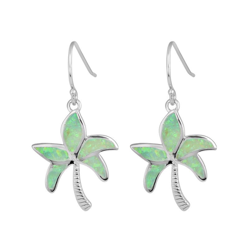 Sterling Silver Green Lab Opal Palm Tree Earrings
