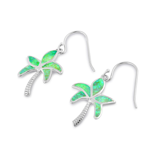 Sterling Silver Green Lab Opal Palm Tree Earrings