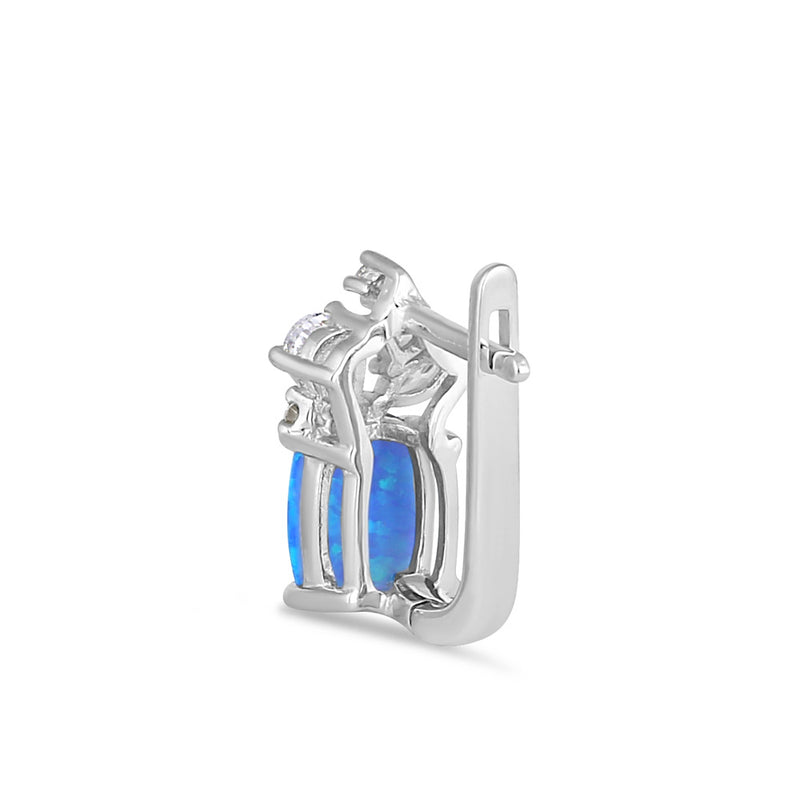 Sterling Silver Blue Lab Opal Squoval CZ Cluster Earrings