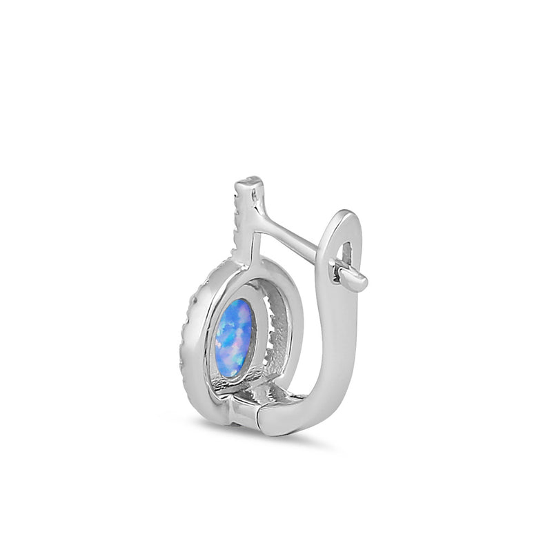 Sterling Silver Blue Lavender Lab Opal Oval Halo Earrings
