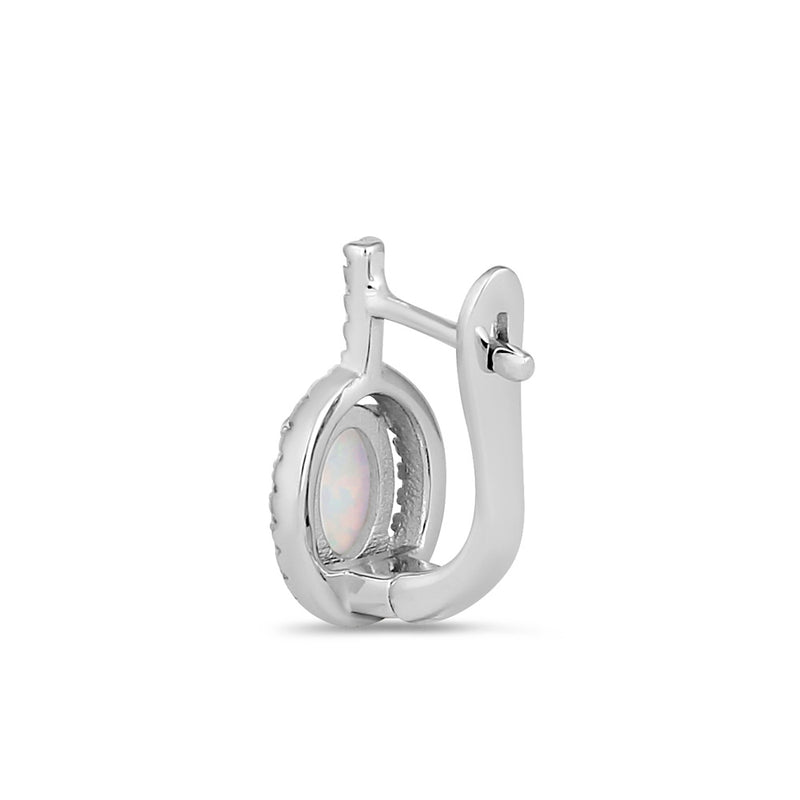Sterling Silver White Lab Opal Oval Halo Earrings