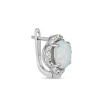 Sterling Silver Elegant White Lab Opal Oval CZ Halo Earrings