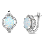 Sterling Silver Elegant White Lab Opal Oval CZ Halo Earrings