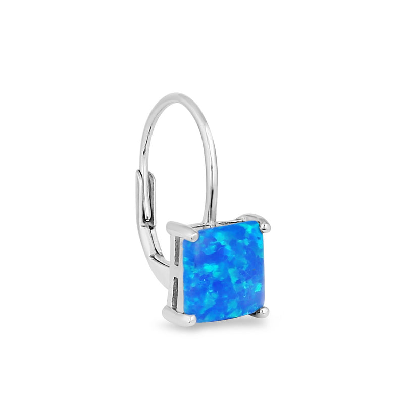 Sterling Silver Elegant Blue Lab Opal Square Earrings