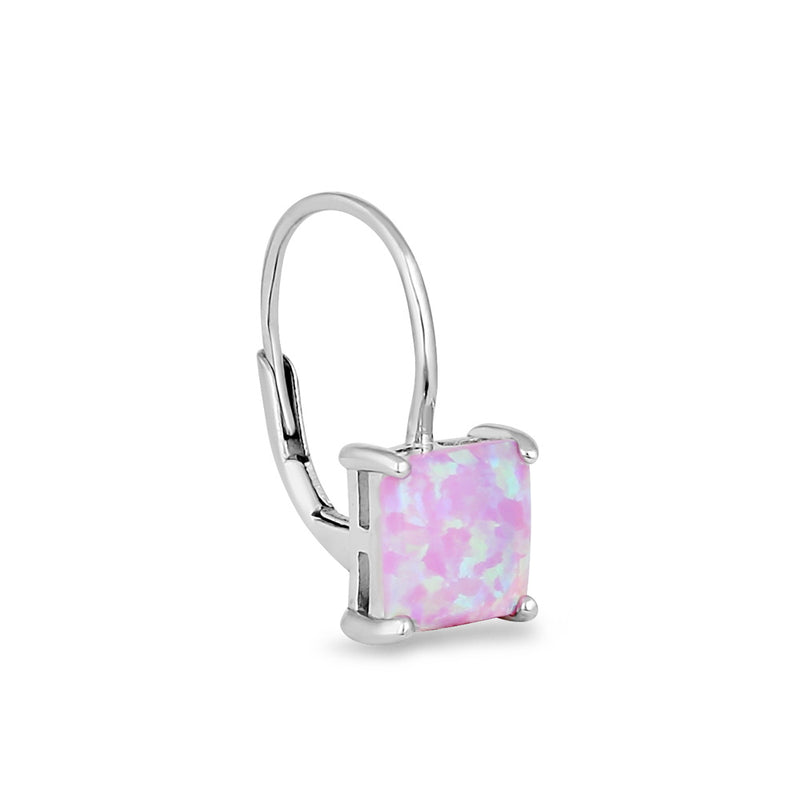 Sterling Silver Elegant Pink Lab Opal Square Earrings