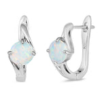 Sterling Silver Round White Lab Opal Earrings