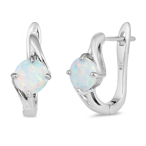 Sterling Silver Round White Lab Opal Earrings