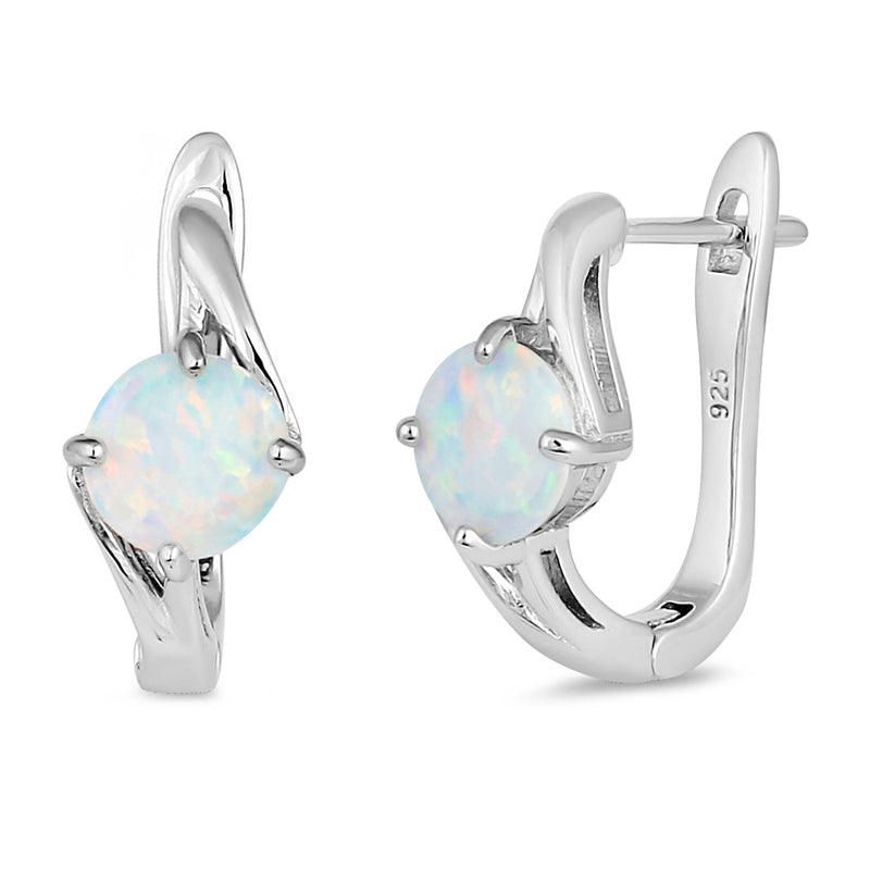Sterling Silver Round White Lab Opal Earrings