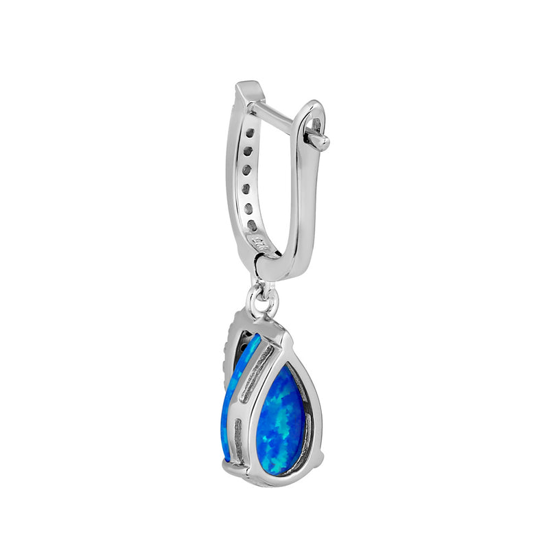 Sterling Silver Blue Lab Opal Elegant CZ Curve Earrings