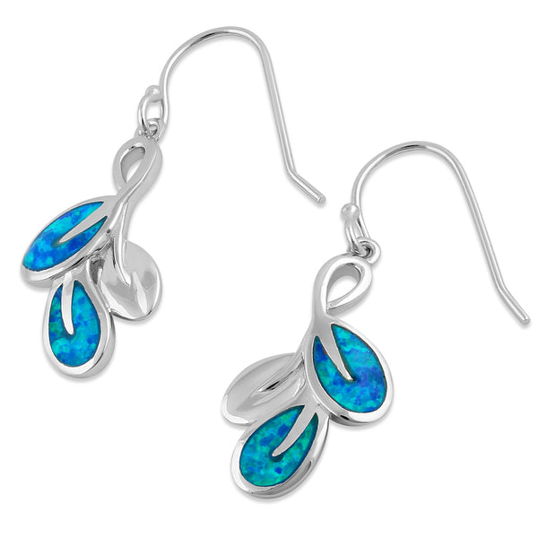 Sterling Silver Blue Lab Opal Leaf Hook Earrings
