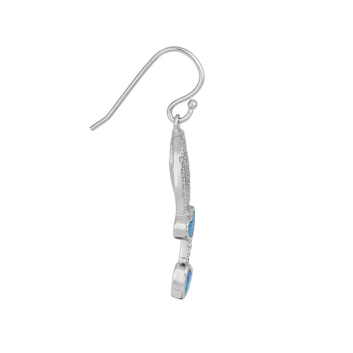 Sterling Silver CZ Dazzling Blue Lab Opal Heart Earrings