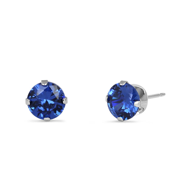 1.5ct Sterling Silver Round Blue Spinel CZ Stud Earrings 6mm