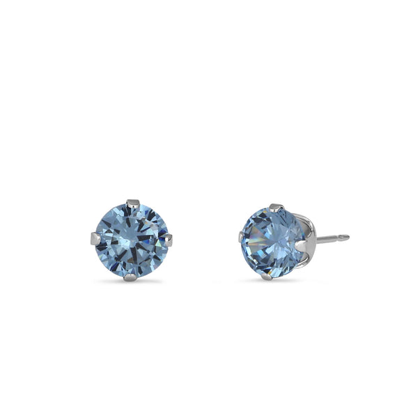 0.5ct Sterling Silver Round Aquamarine CZ Stud Earrings 4mm